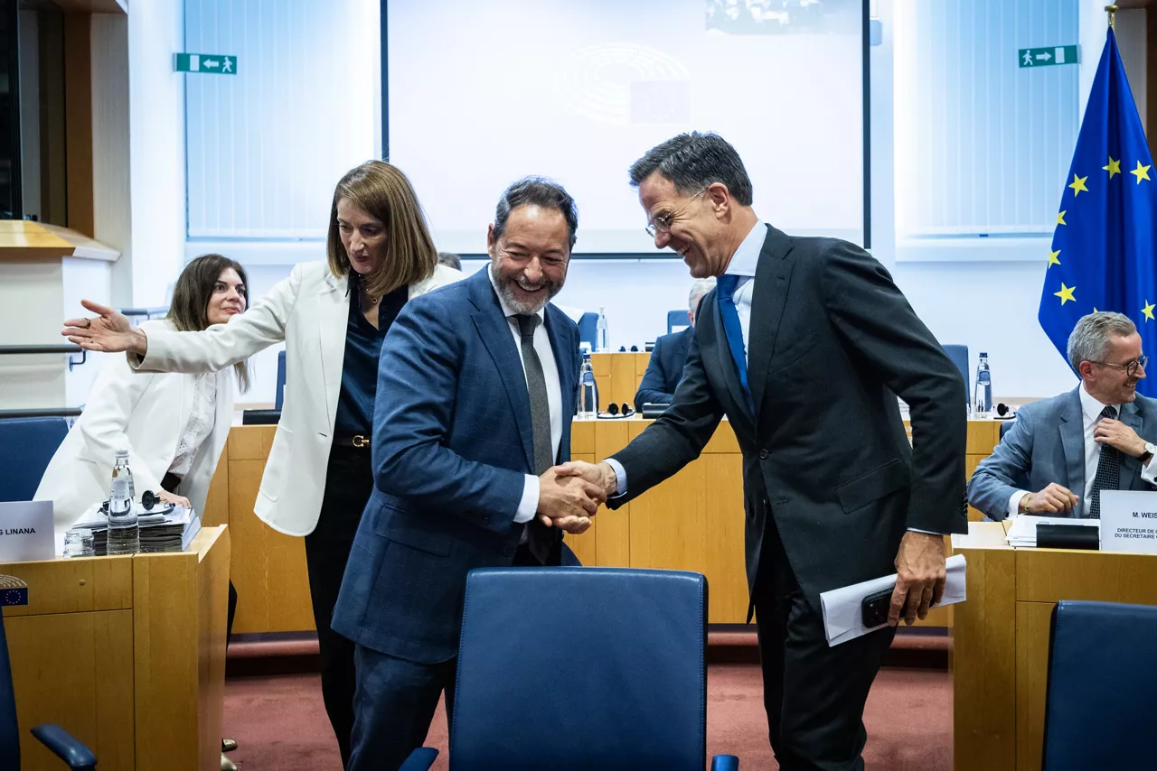 NATO Secretary General Mark Rutte with Alessandro Chiocchetti, Secretary General of the European Parliament