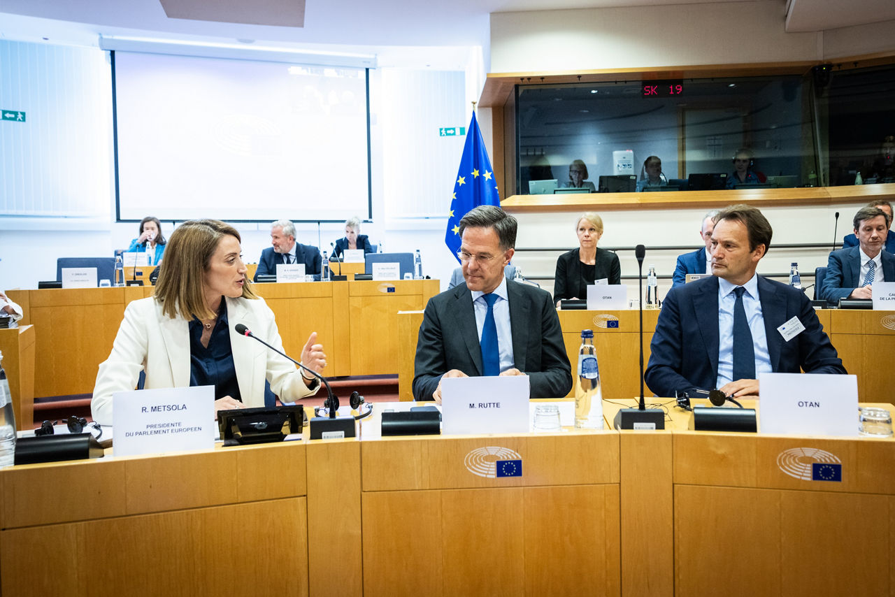NATO Secretary General Mark Rutte with Roberta Metsola, President of the European Parliament