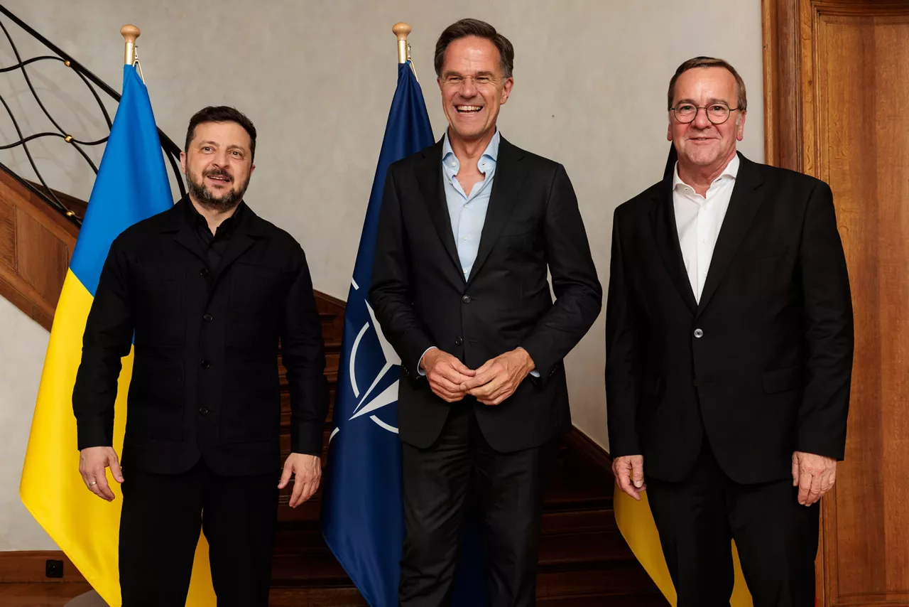 NATO Secretary General Mark Rutte, President of Ukraine Volodymyr Zelenskyy and Minister of Defence of Germany Boris Pistorius