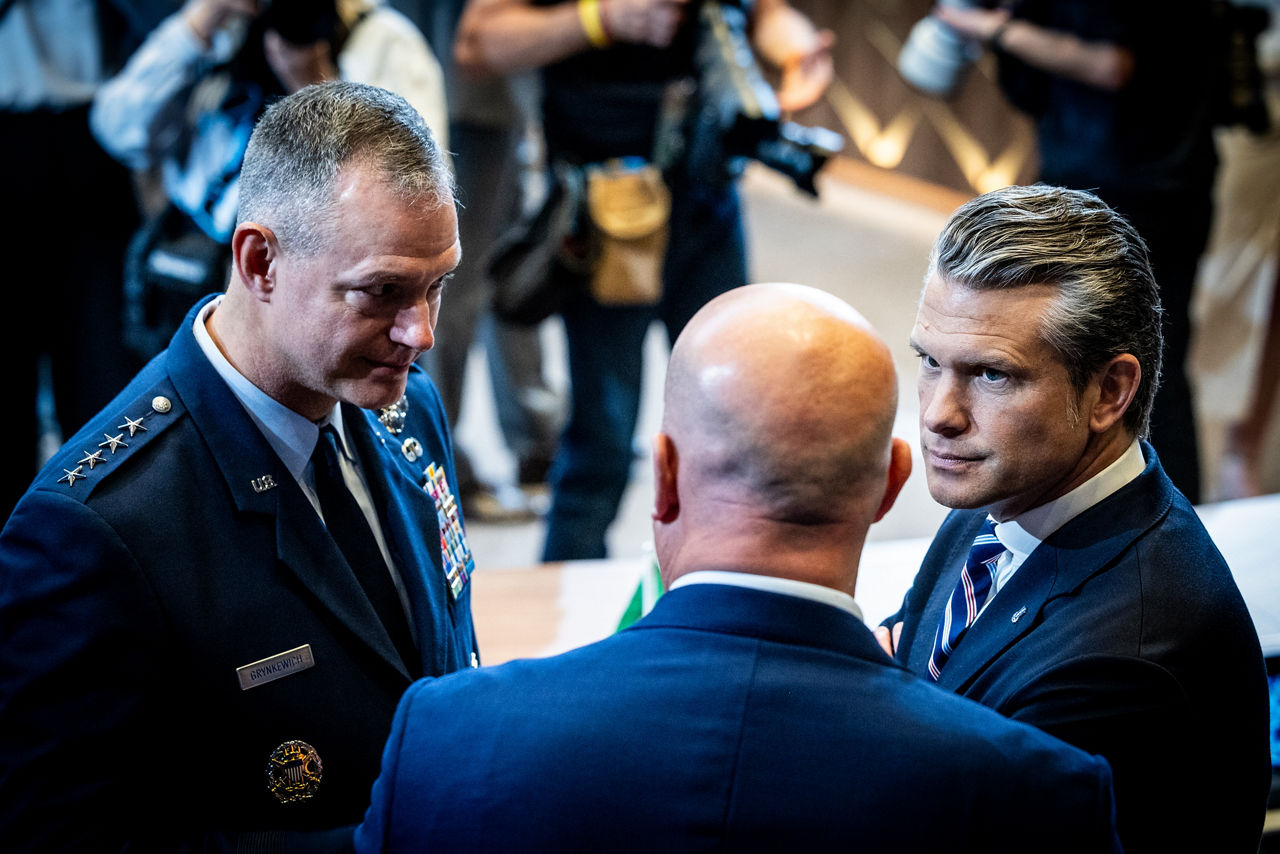 [from left to right] Supreme Allied Commander Europe General Alexus G. Grynkewich, Matthew G. Whitaker (US Permanent Representative to NATO) and Pete Hegseth (US Secretary of War)
