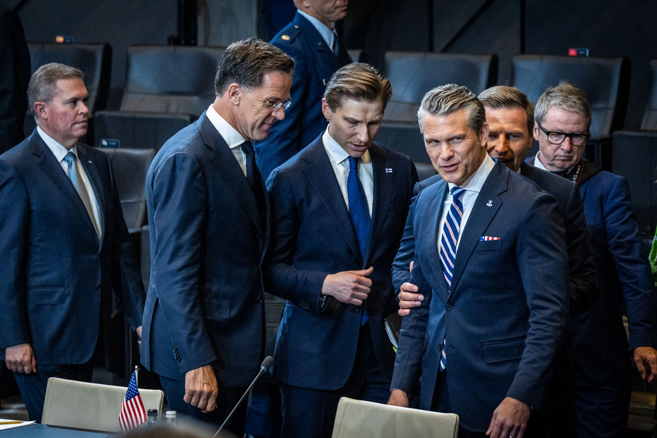 [from left to right] NATO Secretary General Mark Rutte, Antti Häkkänen (Minister of Defence, Finland) and Pete Hegseth (US Secretary of War)