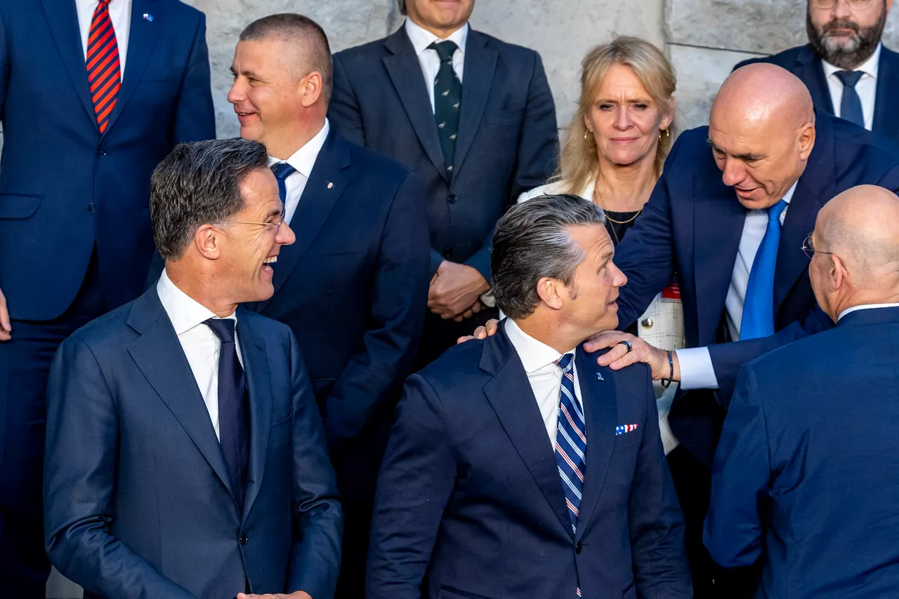 NATO Secretary General Mark Rutte, Pete Hegseth (US Secretary of War) and Guido Crosetto (Minister of Defence, Italy)