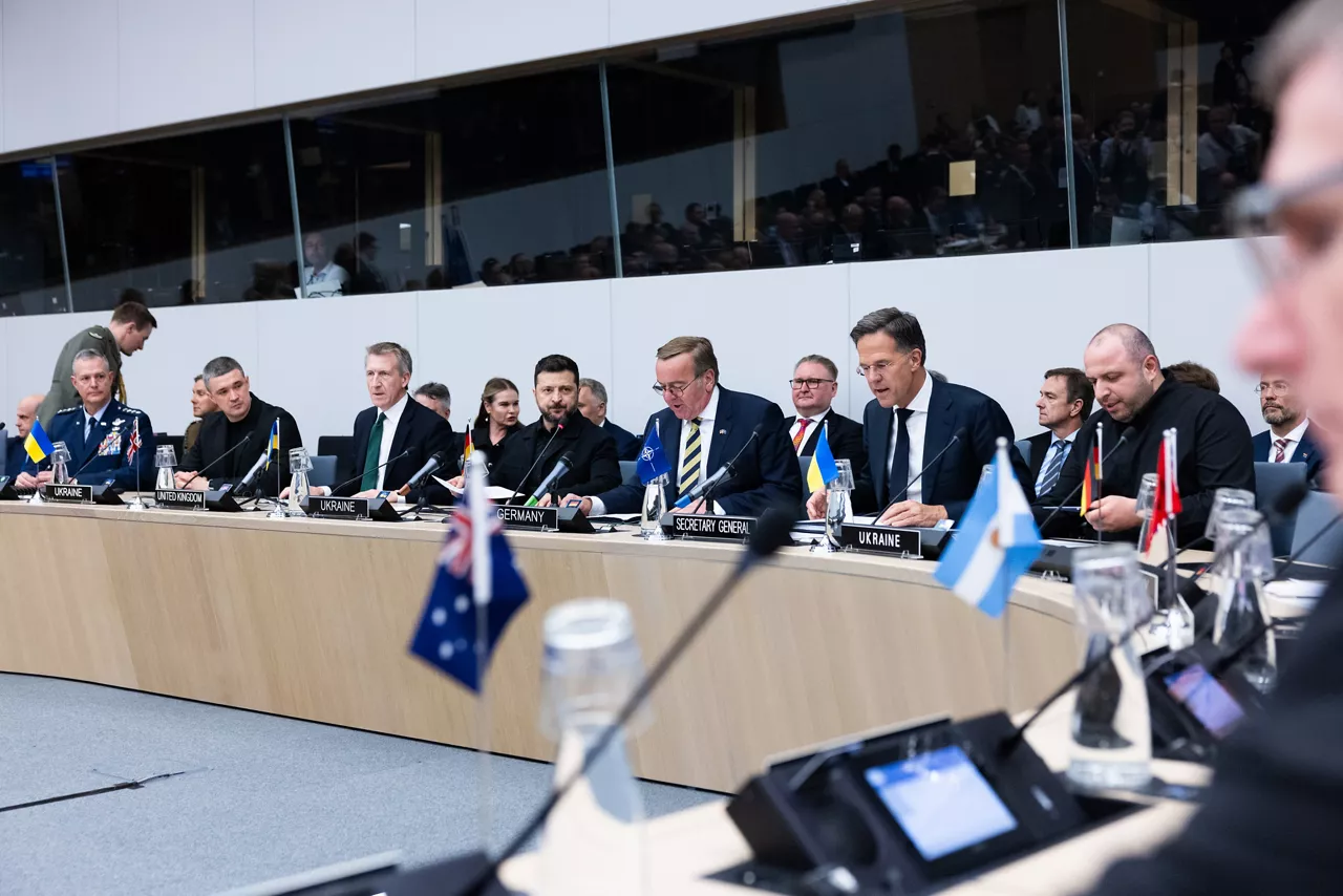 Supreme Allied Commander Europe, General General Alexus G. Grynkewich, Mykhailo Fedorov (Minister of Defence, Ukraine), Dan Jarvis (Secretary of Defence, United Kingdom), Volodymyr Zelenskyy (President of Ukraine), Boris Pistorius (Minister of Defence, Germany), NATO Secretary General Mark Rutte and Rustem Umerov (Secretary of the National Security and Defence Council of Ukraine)
