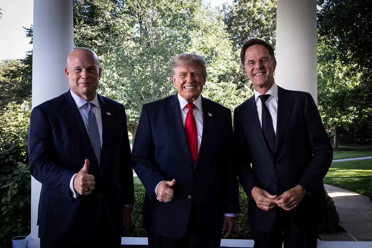 Matthew Whitaker, United States Permanent Representative to NATO, President of the United States, Donald Trump and NATO Secretary General Mark Rutte 