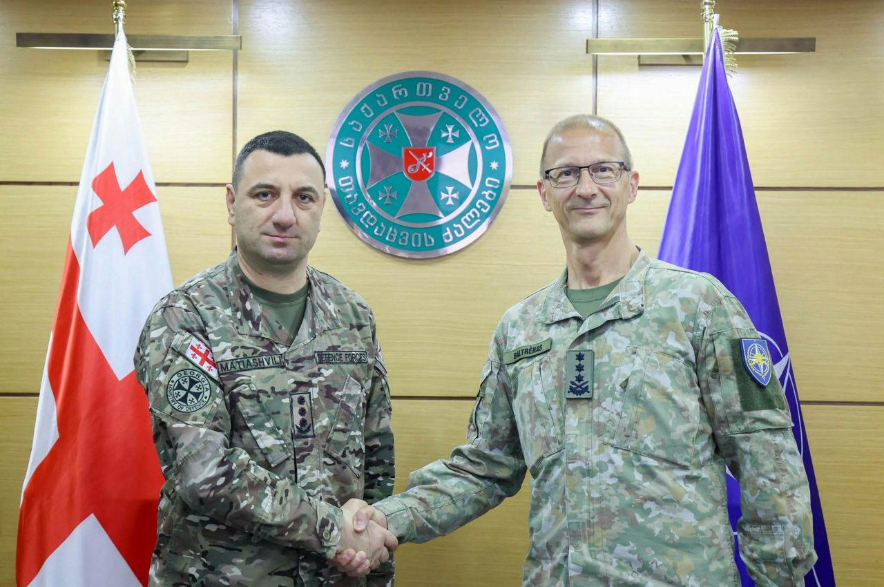 Right to Left - Lieutenant General Remigijus Baltrėnas, Director General of the International Military Staff (DGIMS) and The Commander of the Georgian Defence Forces, Lieutenant General Giorgi Matiashvili.