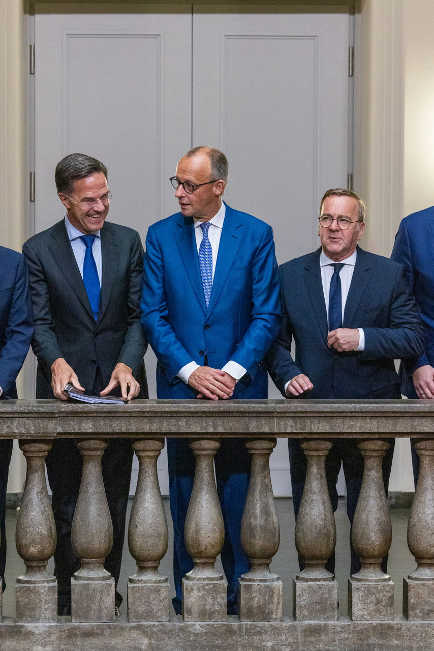 NATO Secretary General Mark Rutte with Friedrich Merz, Federal Chancellor of Germany, and Boris Pistorius, Minister of Defence of Germany