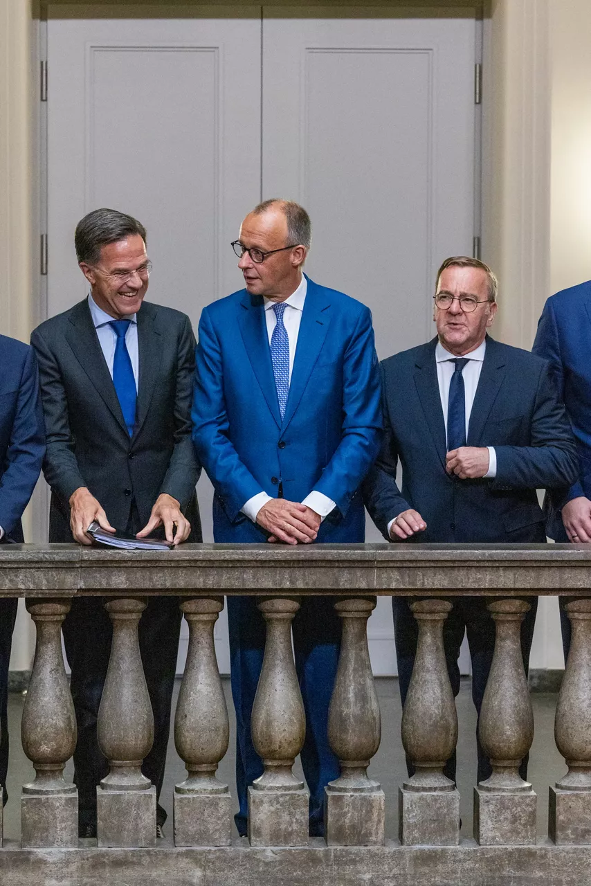 NATO Secretary General Mark Rutte with Friedrich Merz, Federal Chancellor of Germany, and Boris Pistorius, Minister of Defence of Germany