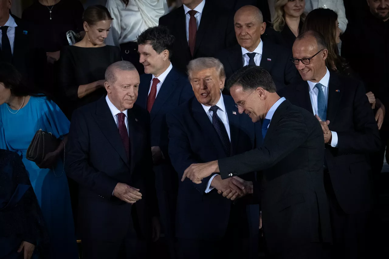 [from left to right] President of Türkiye Recep Tayyip Erdoğan, President of the United States Donald Trump and NATO Secretary General Mark Rutte