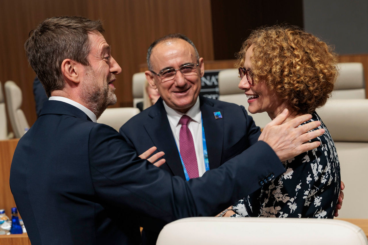 NATO Deputy Secretary General Radmila Shekerinska with the Minister of Foreign Affairs of Albania Ferit Hoxha 
