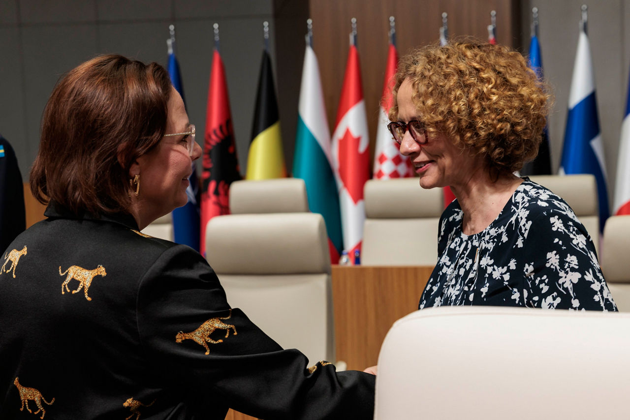 NATO Deputy Secretary General Radmila Shekerinska with the Minister of Foreign Affairs of Sweden Maria Malmer Stenergard 
