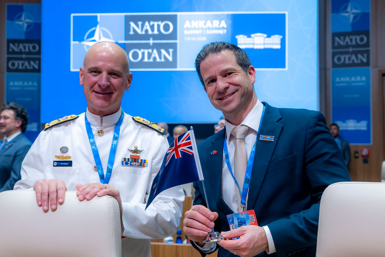 Vice Chief of Defence Force New Zealand Rear Admiral Mathew Williams and Minister of Defence of New Zealand Chris Penk