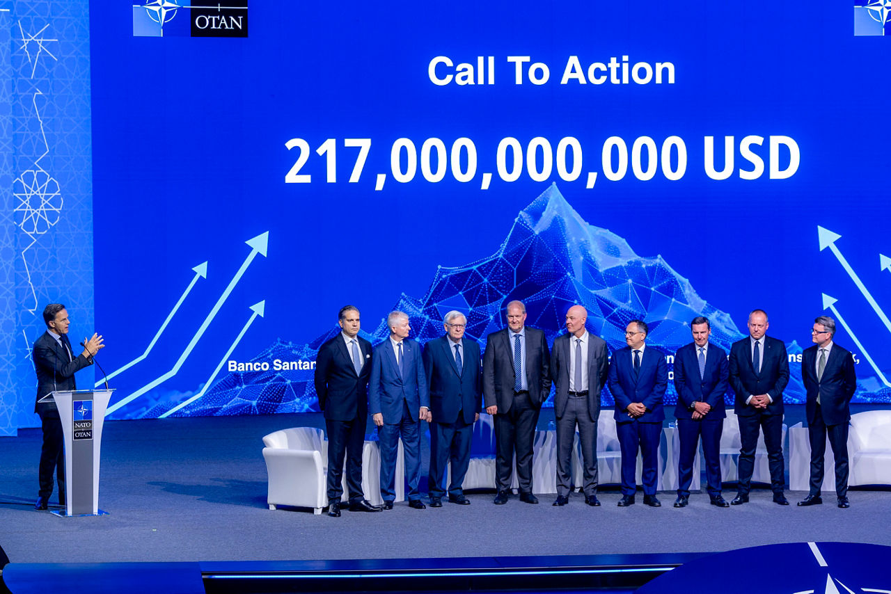NATO Secretary General Mark Rutte announces new “Call to Action” to financial institutions and welcomes strategic investment initiatives from Banco Santander, Barclays, BNP Paribas, Citi, Deutsche Bank, NatWest, PKO Bank Polski, Danske Bank, the Business Development Bank of Canada, and the NATO Innovation Fund