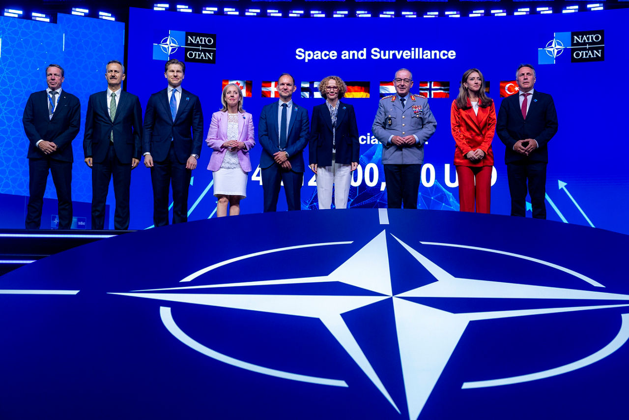 NATO Deputy Secretary General Radmila Shekerinska and country representatives in the announcement on Space and Surveillance