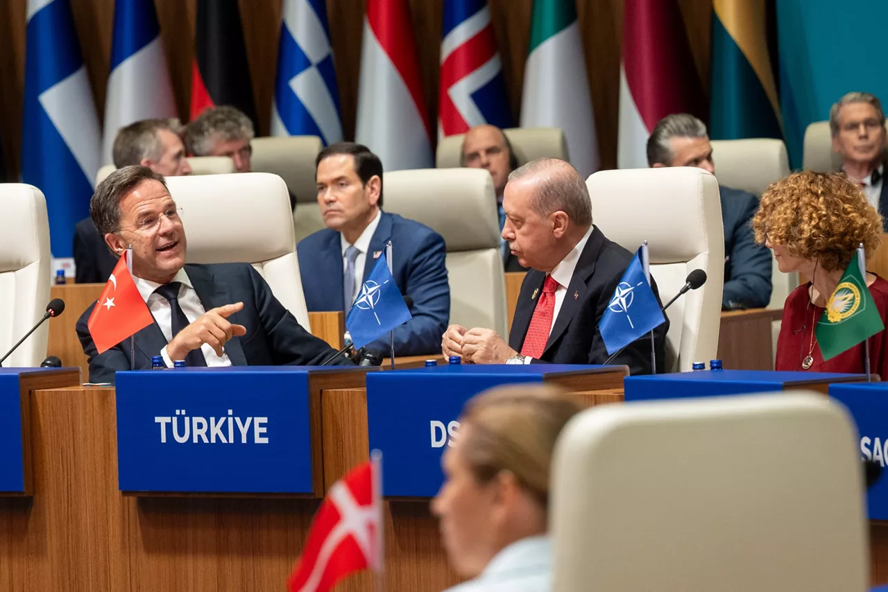 [from left to right] NATO Secretary General Mark Rutte, President of Türkiye Recep Tayyip Erdoğan and NATO Deputy Secretary General Radmila Shekerinska