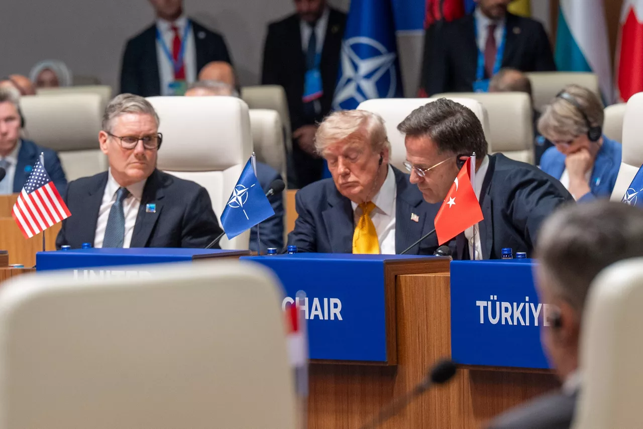 [from left to right] Prime Minister of the United Kingdom Keir Starmer, President of the United States Donald Trump 
NATO Secretary General Mark Rutte