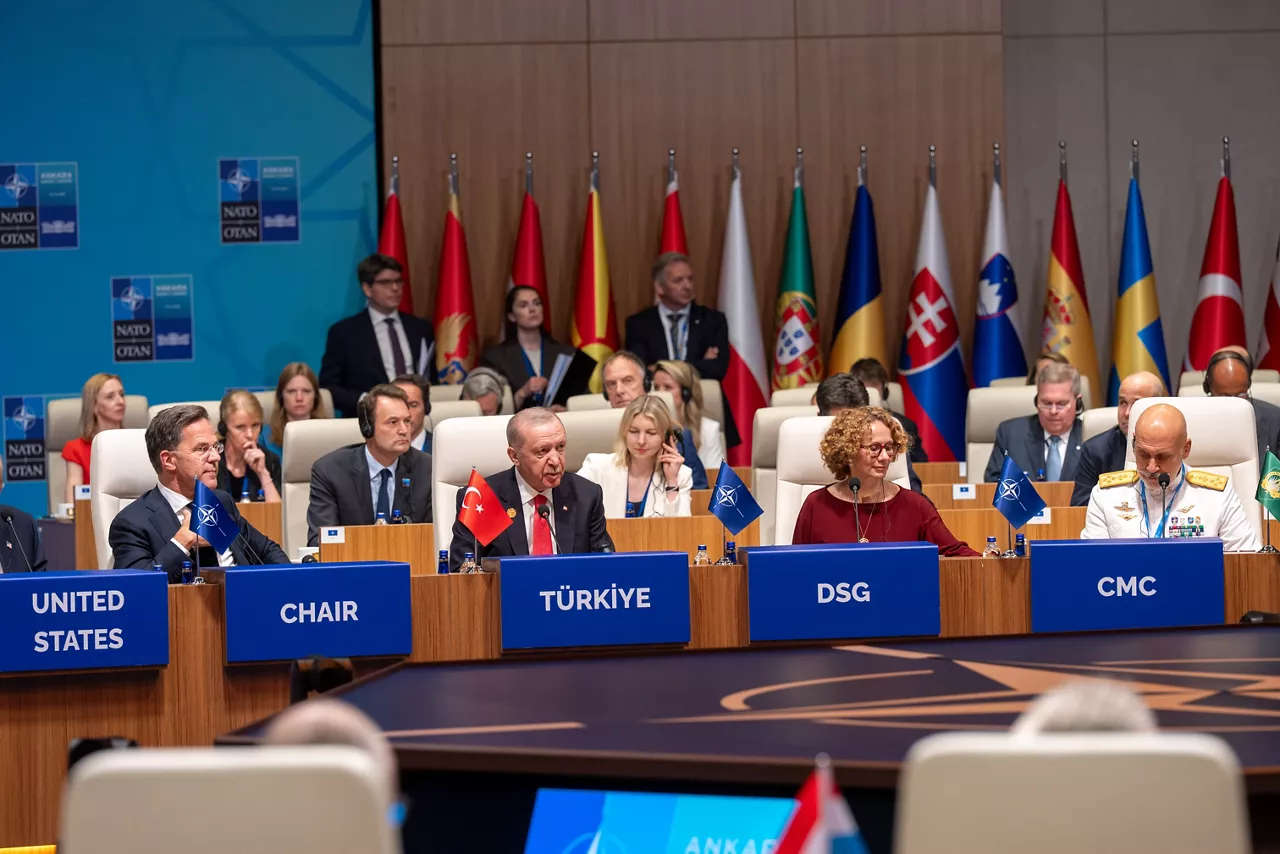 [from left to right] President of the United States Donald Trump, NATO Secretary General Mark Rutte, President of Türkiye Recep Tayyip Erdoğan, NATO Deputy Secretary General Radmila Shekerinska and Chair of the Military Committee Admiral Giuseppe Cavo Dragone