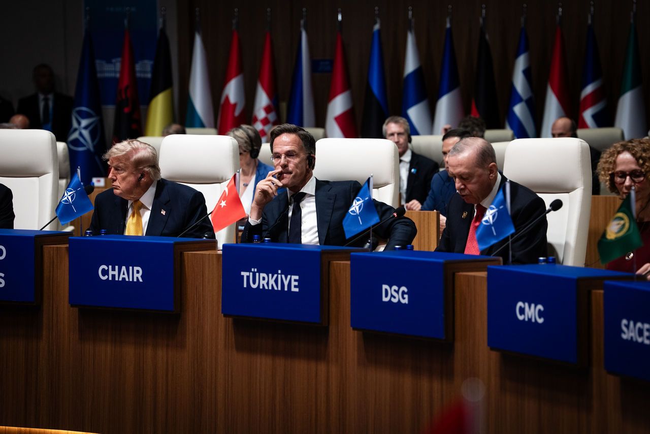 [from left to right] President of the United States Donald Trump, NATO Secretary General Mark Rutte, President of Türkiye Recep Tayyip Erdoğan and NATO Deputy Secretary General Radmila Shekerinska


