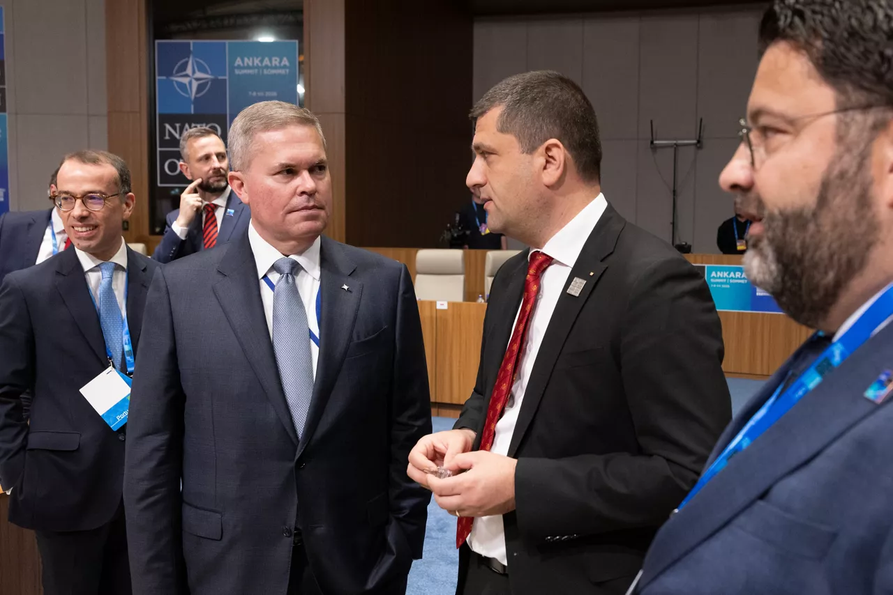 NATO Assistant Secretary General for Security and Intelligence Bray Scott with Minister of Defence of Romania Radu-Dinel Miruță 
