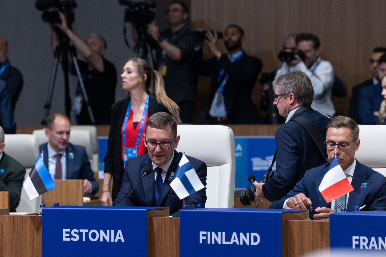 [from left to right] Prime Minister of Estonia Kristen Michal and President of Finland Alexander Stubb