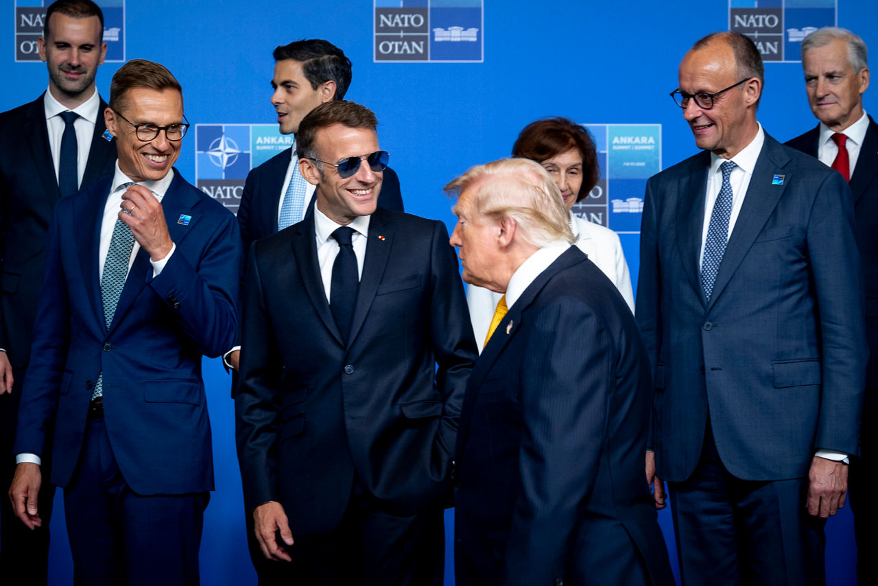 President of Finland Alexander Stubb, President of France Emmanuel Macron, President of the United States Donald Trump and Chancellor of Germany Friedrich Merz 