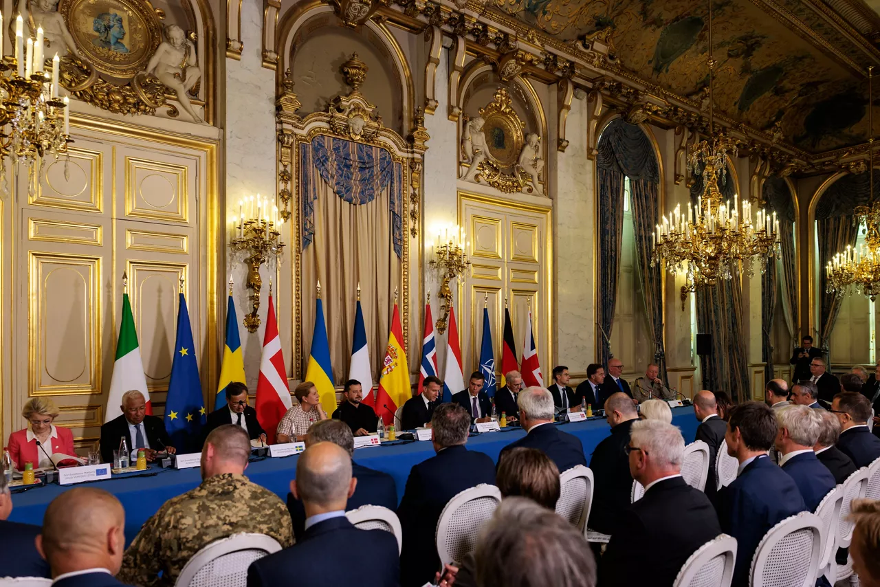NATO Secretary General Mark Rutte participates in a meeting of the Coalition of the Willing