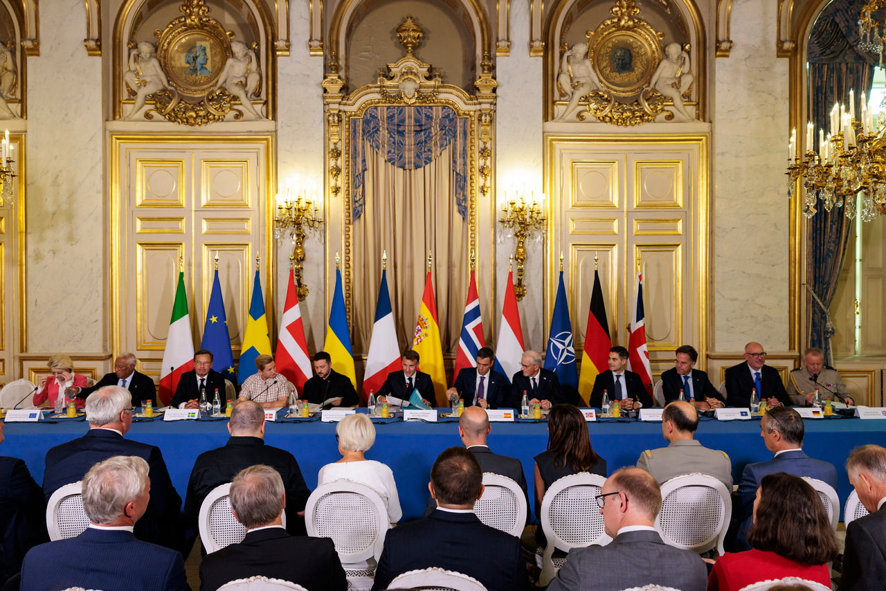 NATO Secretary General Mark Rutte participates in a meeting of the Coalition of the Willing