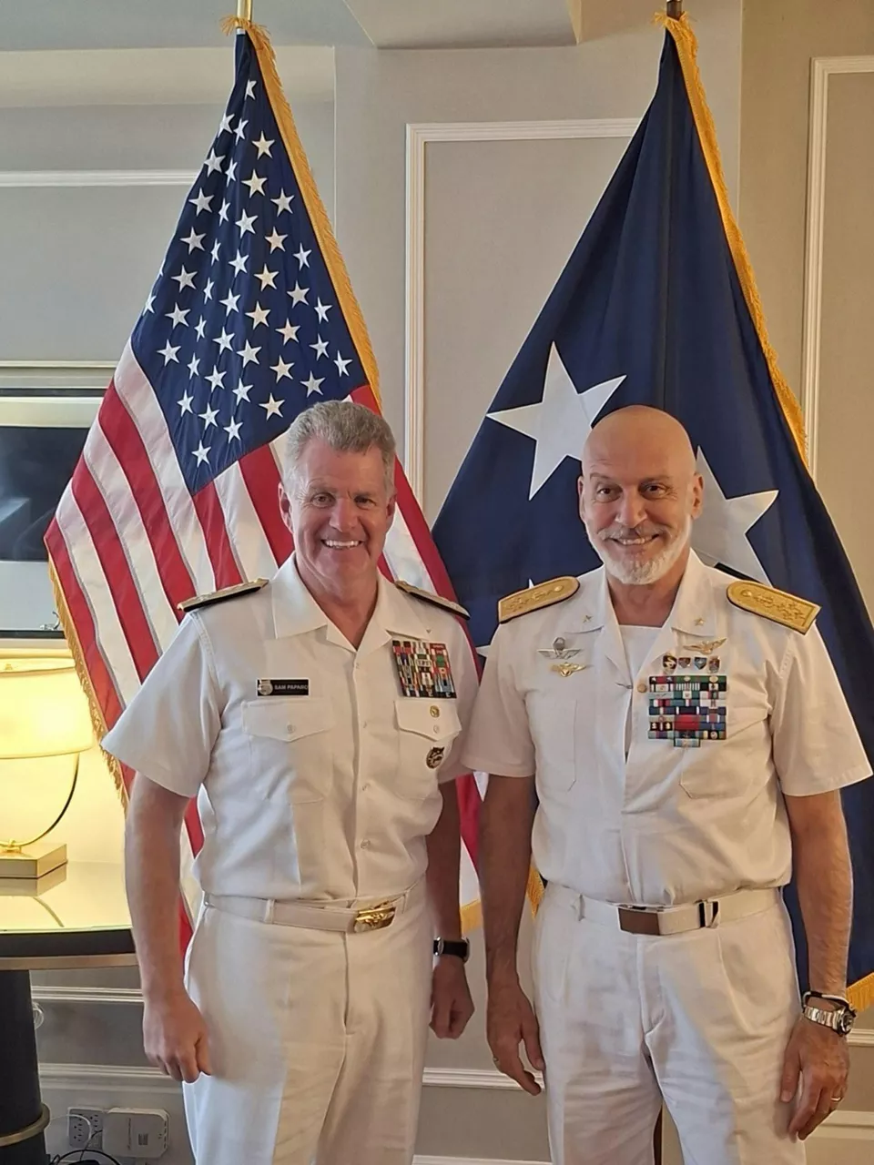 Chair of the NATO Military Committee, Admiral Giuseppe Cavo Dragone with Admiral Samuel Paparo, Commander of U.S. Pacific Command.
