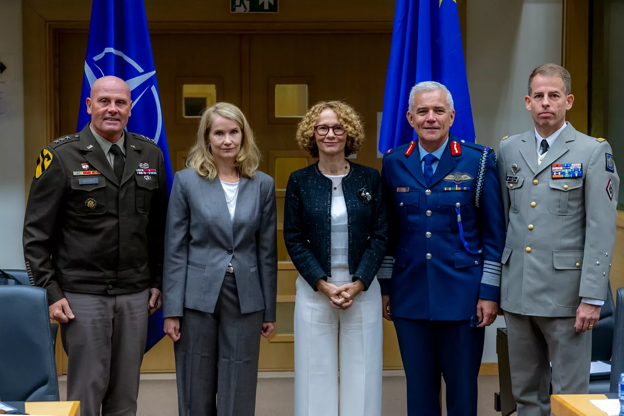 Deputy Chair of the NATO Military Committee Lieutenant General Winston P. Brooks, Chair of the EEAS Political and Security Committee Lene Mandel Vensild, NATO Deputy Secretary General Radmila Shekerinska, Chair of the European Union Military Committee General Seán Clancy and SHAPE Vice Chief of Staff Lieutenant General Ludovic Pinon de Quincy