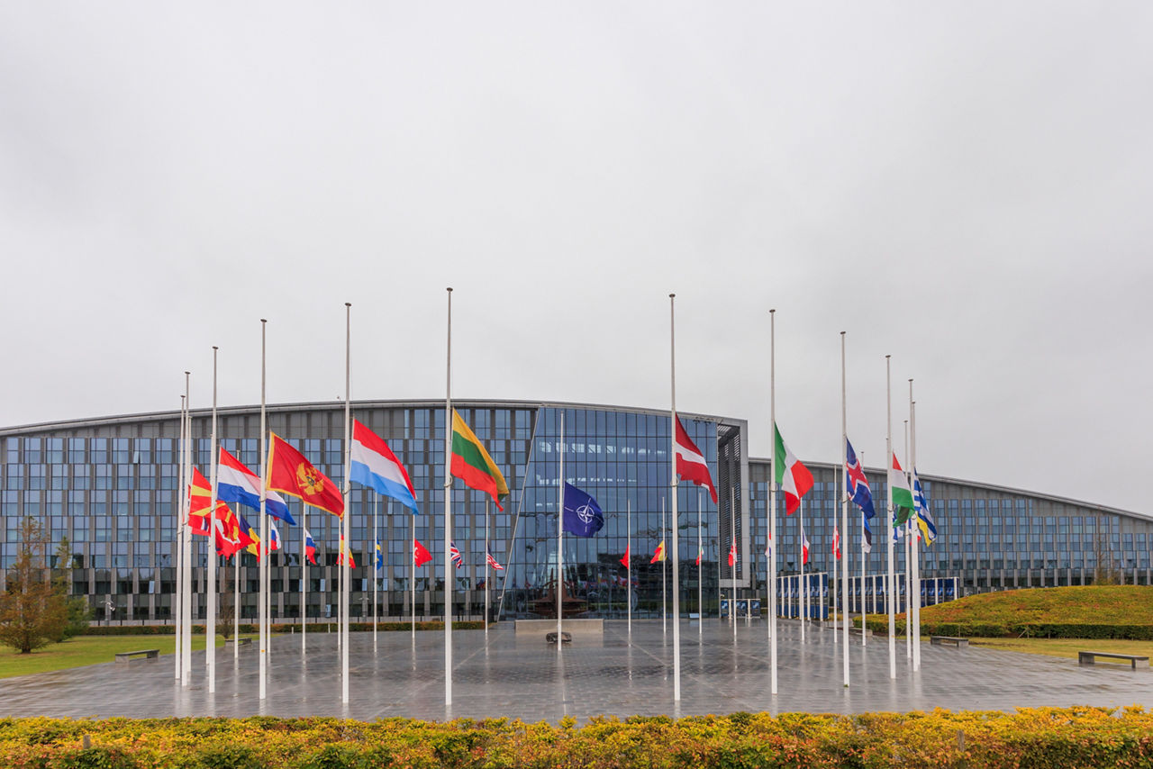 NATO and national flags at NATO headquarters in Brussels are lowered to half mast 