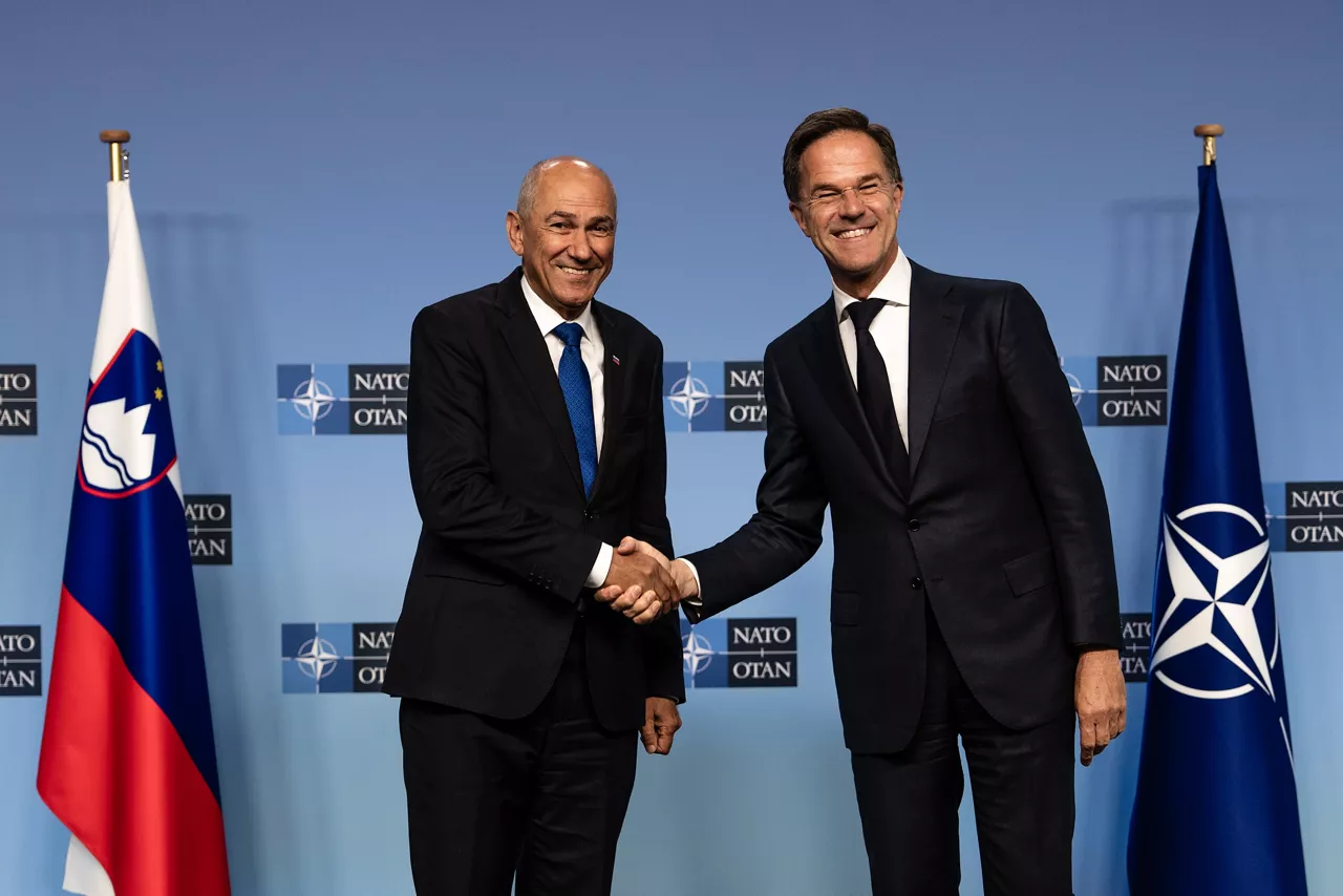NATO Secretary General Mark Rutte with the Prime Minister of Slovenia Janez Janša