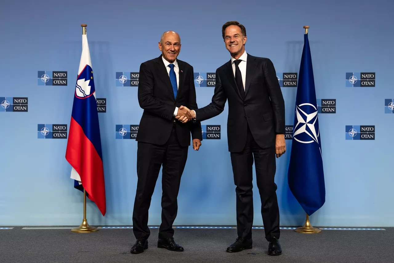 NATO Secretary General Mark Rutte with the Prime Minister of Slovenia Janez Janša