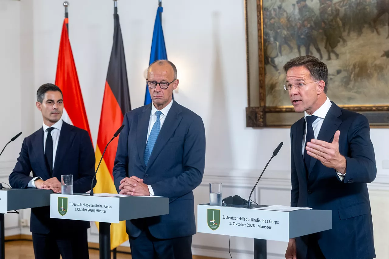 Joint press conference by NATO Secretary General Mark Rutte, the Federal Chancellor of Germany, Friedrich Merz and the Prime Minister of the Netherlands, Rob Jetten