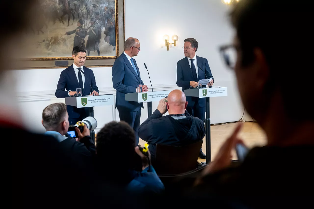 Joint press conference by NATO Secretary General Mark Rutte, the Federal Chancellor of Germany, Friedrich Merz and the Prime Minister of the Netherlands, Rob Jetten
