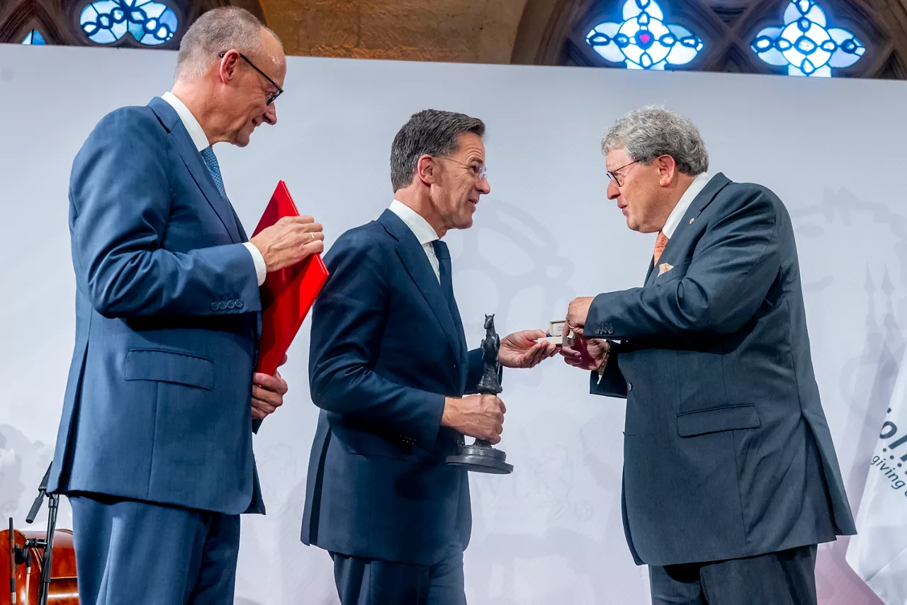 NATO Secretary General Mark Rutte with the Federal Chancellor of Germany, Friedrich Merz and the Chairman of WWL, Dr. Reinhard Zinkann