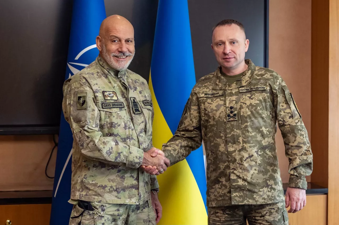 The Chair of the Military Committee, Admiral Giuseppe Cavo Dragone, and Commander-in-Chief of Ukraine's Armed Forces, Major General Mykhailo Drapatyi