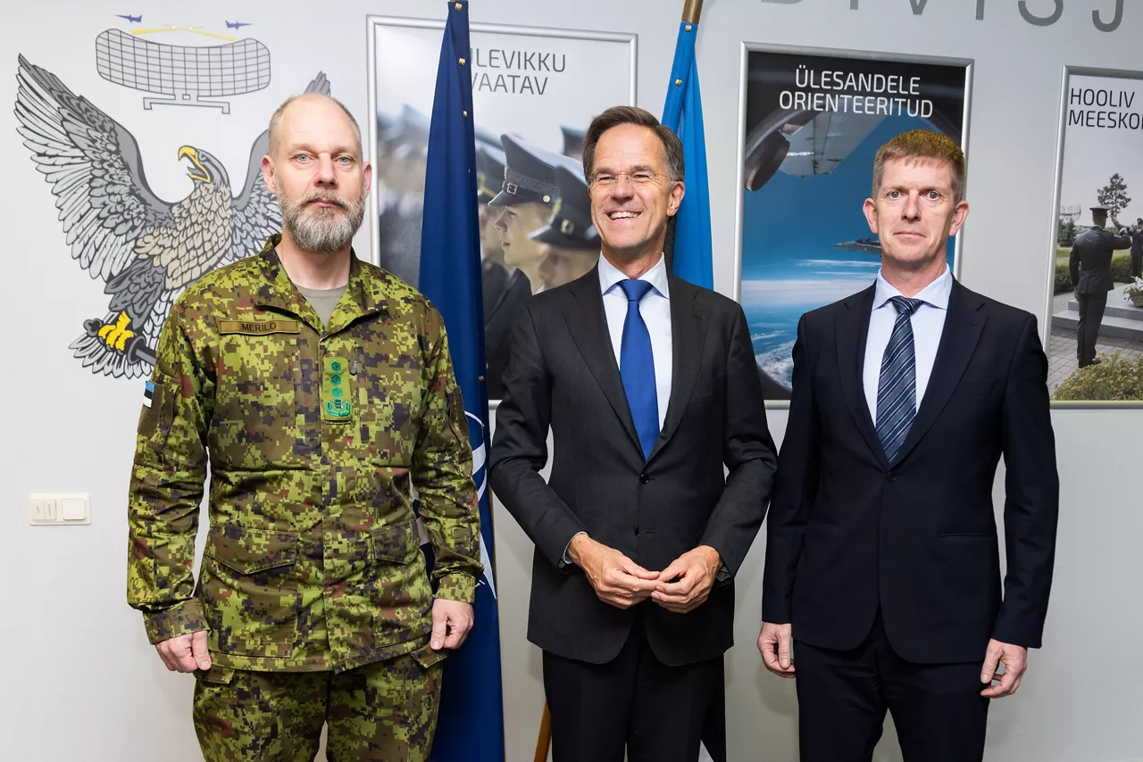 NATO Secretary General Mark Rutte with the Minister of Defence of Estonia, Martin Herem, and the Chief of Defence of Estonia, Lt. Gen. Andrus Merilo