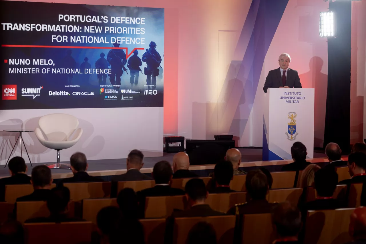 The Minister of Defence of Portugal, Nuno Melo, speaks at the Strategic Transformation Lab.