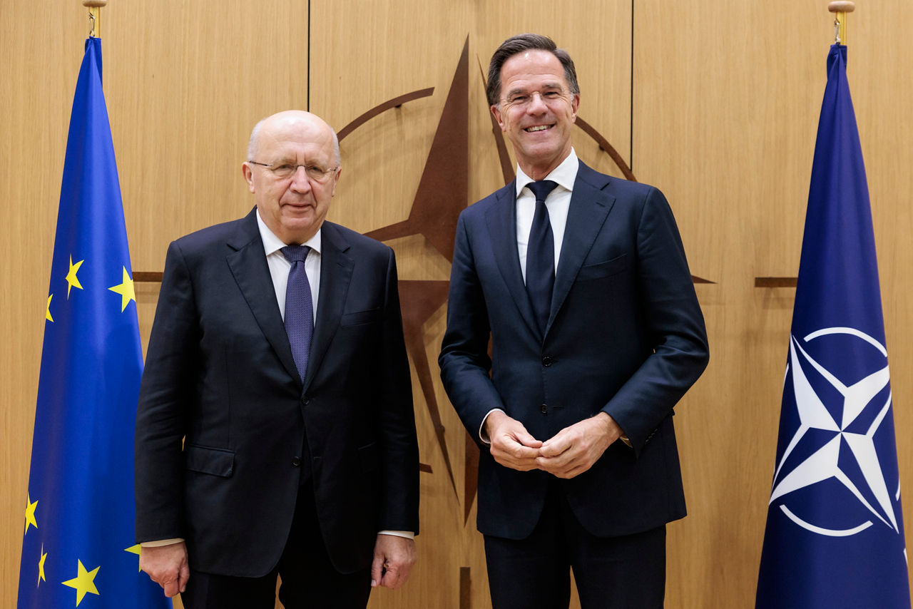 NATO Secretary General Mark Rutte meets with the Commissioner for Defence and Space, Andrius Kubilius