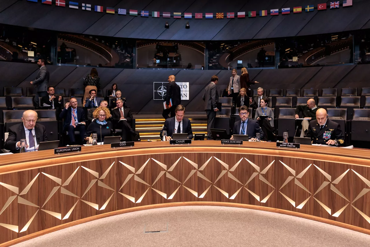 North Atlantic Council (NAC) meeting with the EU Commissioner for Defence and Space, Andrius Kubilius, at the NATO Headquarters in Brussels, Belgium 