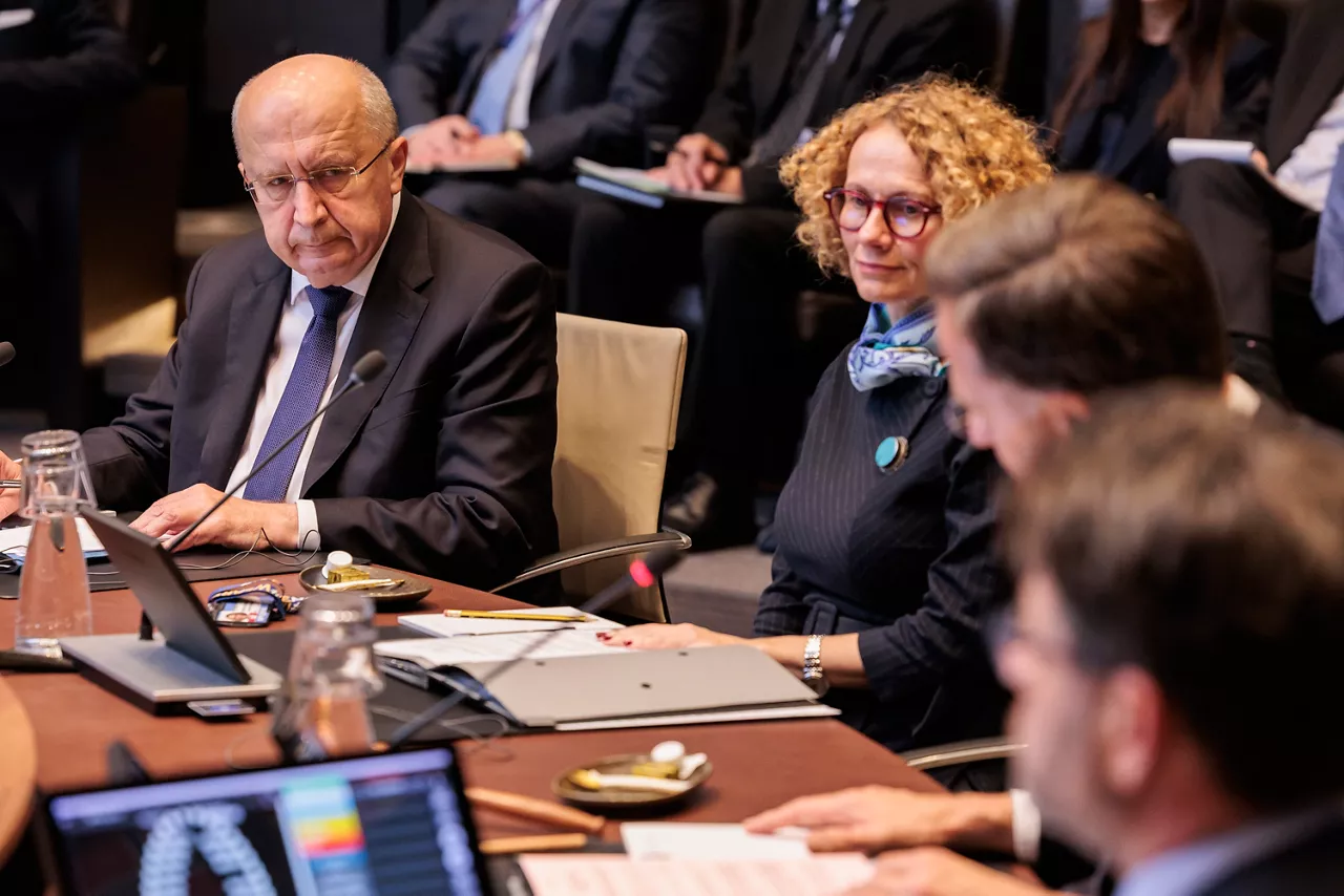 [from left to right] EU Commissioner for Defence and Space, Andrius Kubilius, NATO Deputy Secretary General Radmila Shekerinska and NATO Secretary General, Mark Rutte at the North Atlantic Council