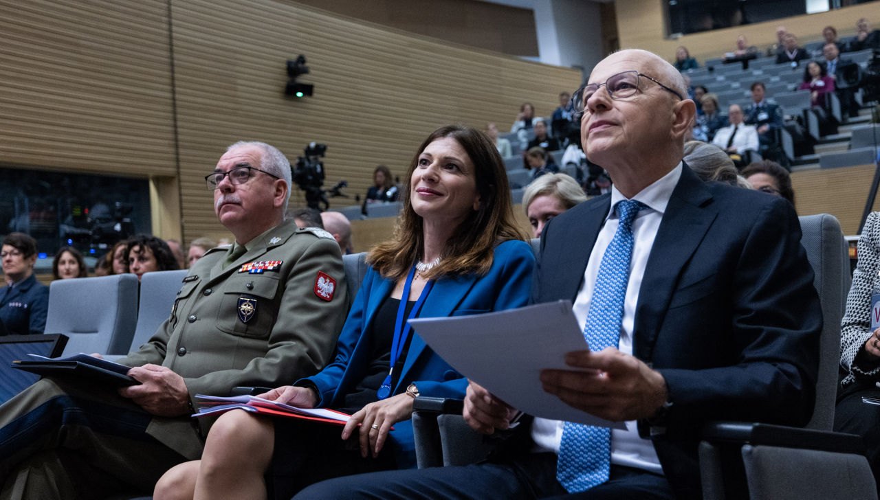 NATO Deputy Secretary General Mircea Geoană and Irene Fellin, Secretary General’s Special Representative for Women, Peace and Security, at the 46th NATO Committee on Gender Perspectives discussing hybrid threats, disinformation and human security