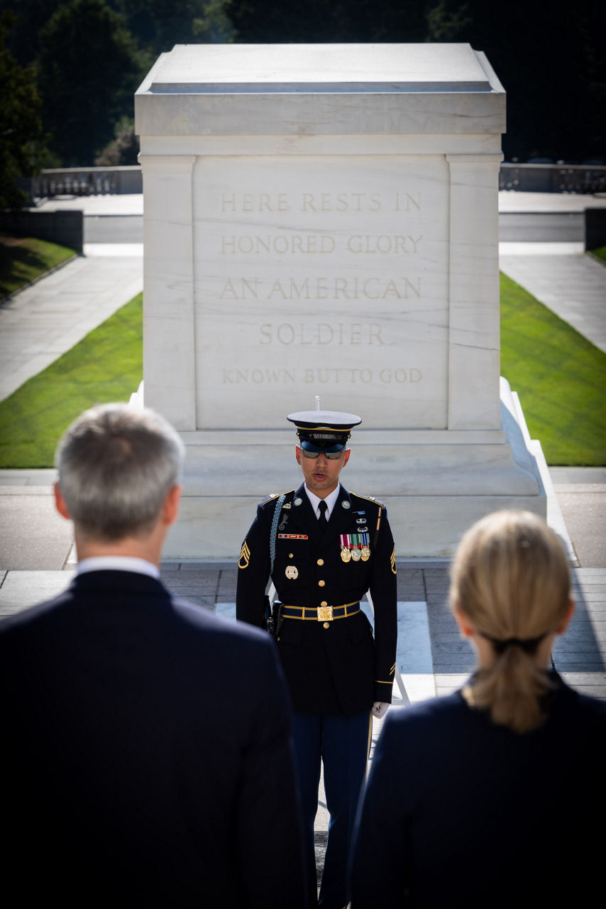 Wreath-laying Ceremony with NATO Secretary General Jens Stoltenberg at Arlington National Cemetry