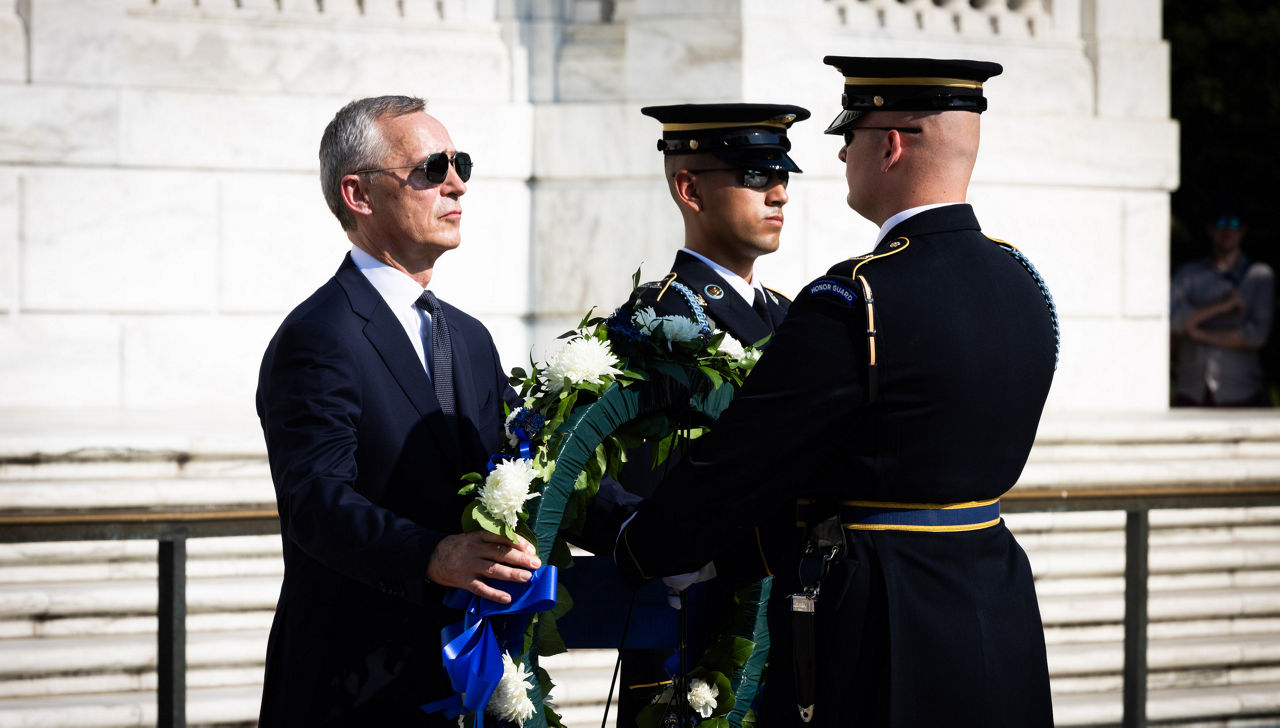 Wreath-laying Ceremony with NATO Secretary General Jens Stoltenberg at Arlington National Cemetry
