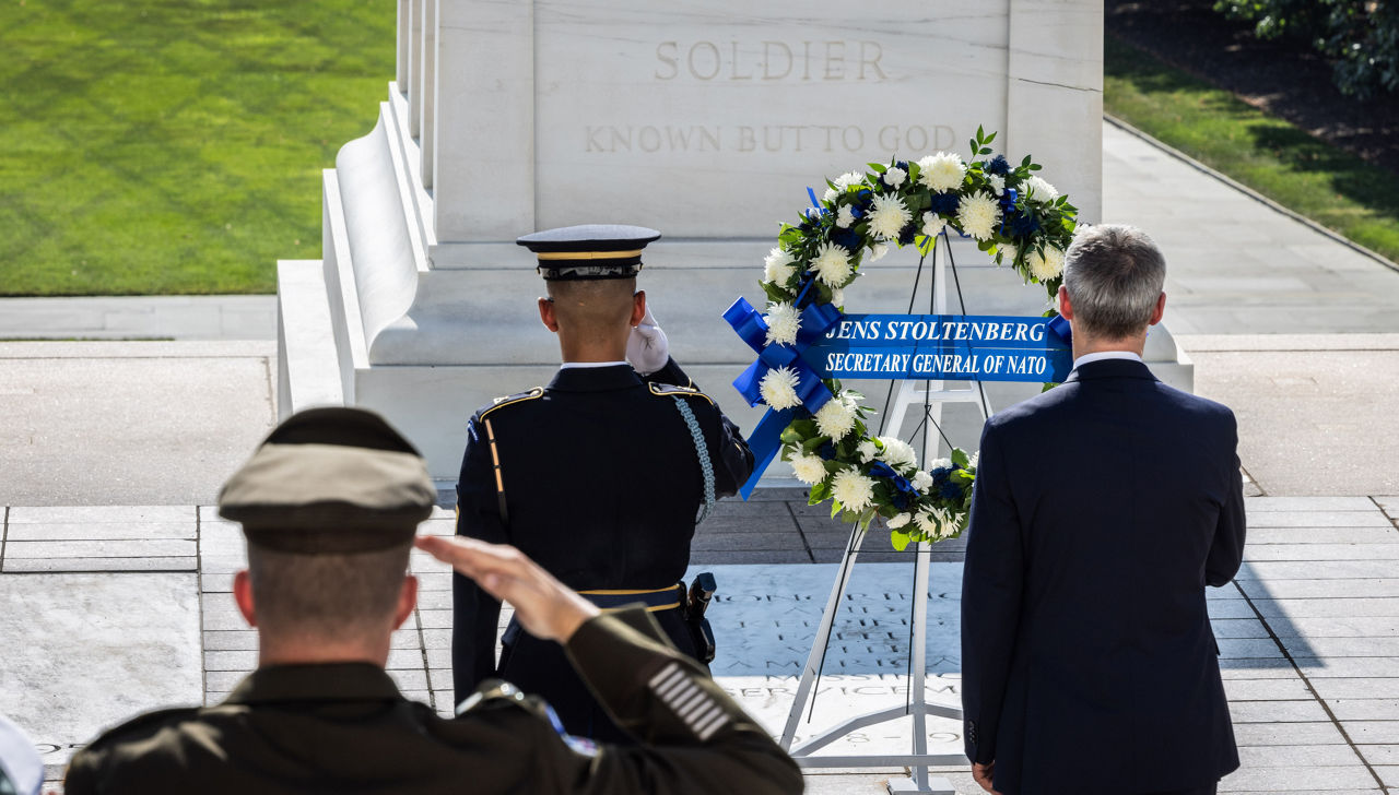 Wreath-laying Ceremony with NATO Secretary General Jens Stoltenberg at Arlington National Cemetry