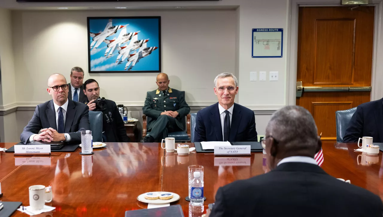 NATO Secretary General Jens Stoltenberg meets with Lloyd J. Austin (Secretary of Defense, United States)