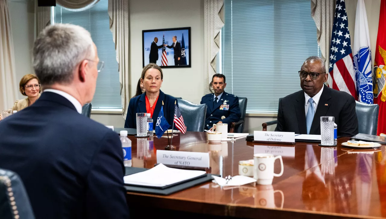 NATO Secretary General Jens Stoltenberg meets with Lloyd J. Austin (Secretary of Defense, United States)