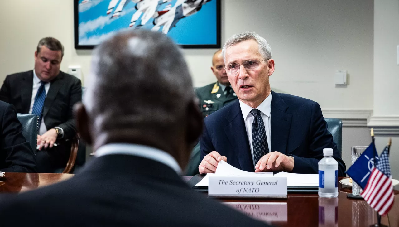 NATO Secretary General Jens Stoltenberg meets with Lloyd J. Austin (Secretary of Defense, United States)