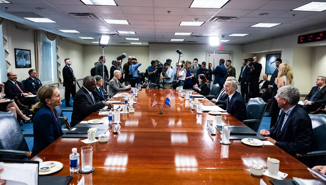 NATO Secretary General Jens Stoltenberg meets with Lloyd J. Austin (Secretary of Defense, United States)