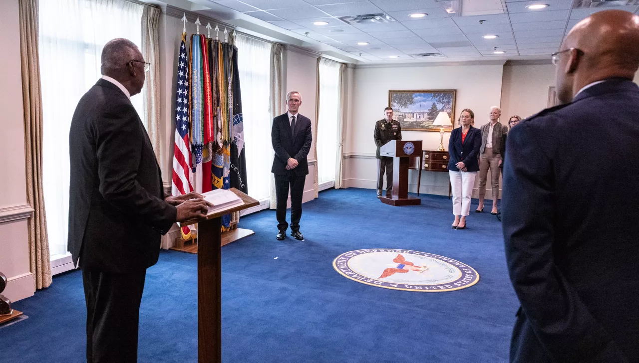 NATO Secretary General Jens Stoltenberg receives the US Department of Defense's Medal for distinguished Public Service