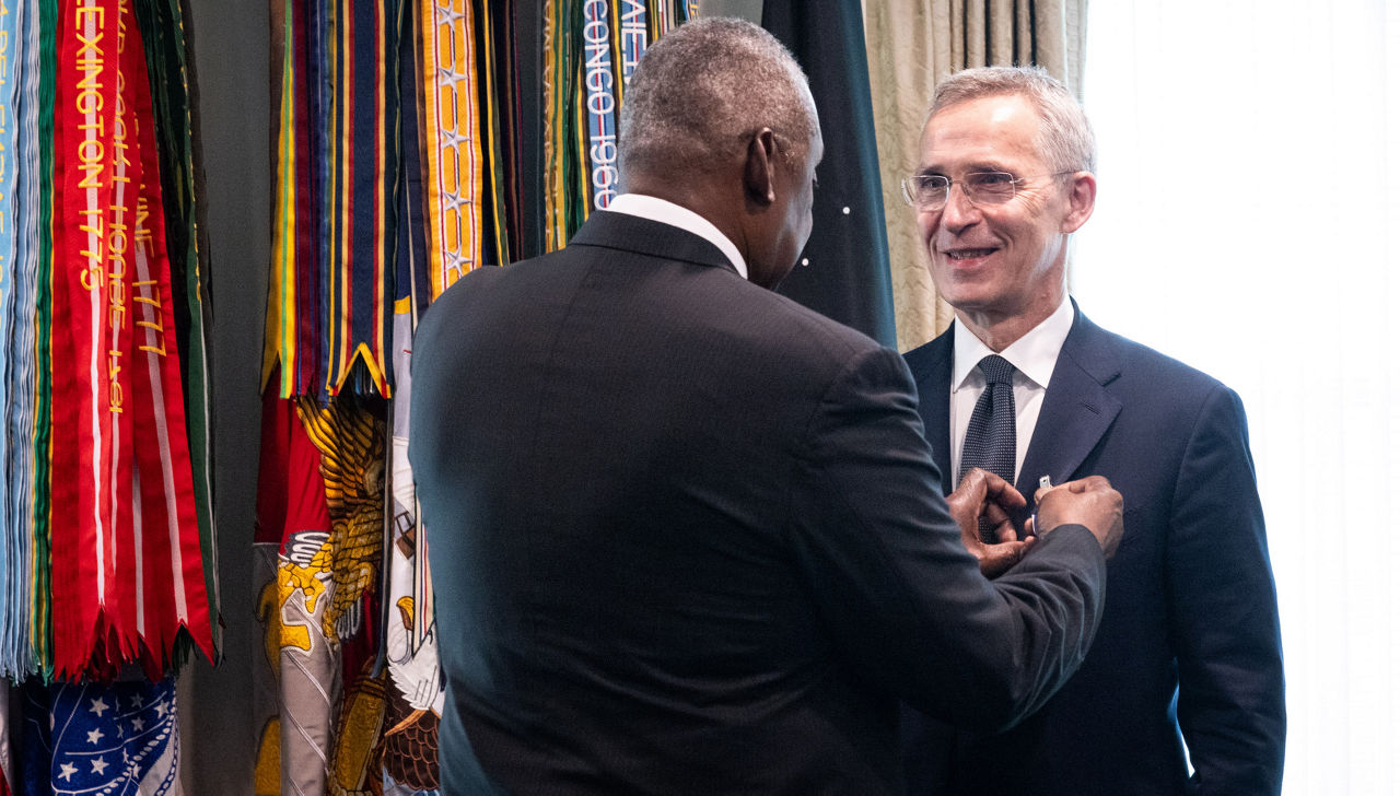NATO Secretary General Jens Stoltenberg receives the US Department of Defense's Medal for distinguished Public Service